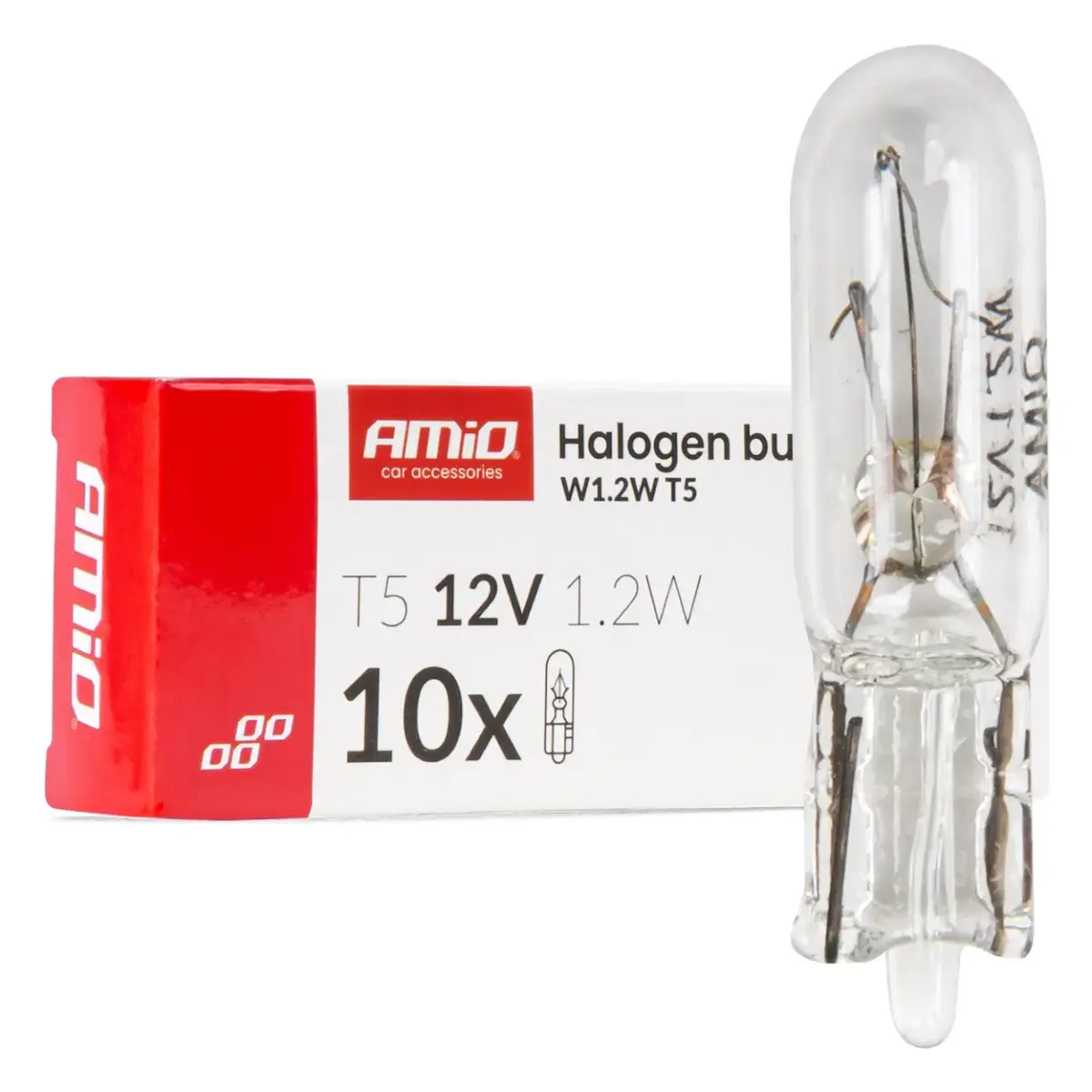Halogen bulbs T5 12V 1.2W W2x4.6d white 10 pcs AMIO-04412