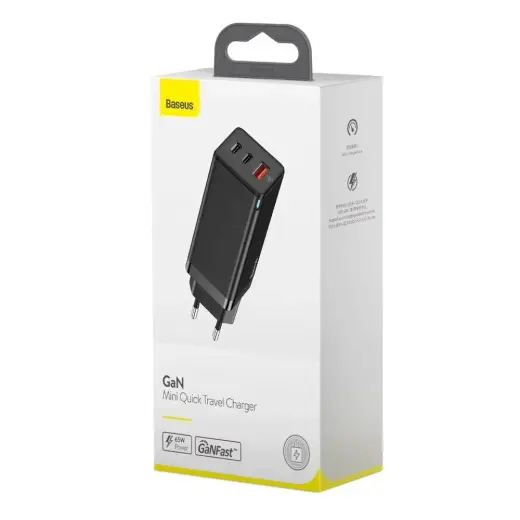 Baseus GaN CCGAN-B01 Travel Charger USB | 2 x USB-C | 65W | 5A | Quick Charge 3.0 Black