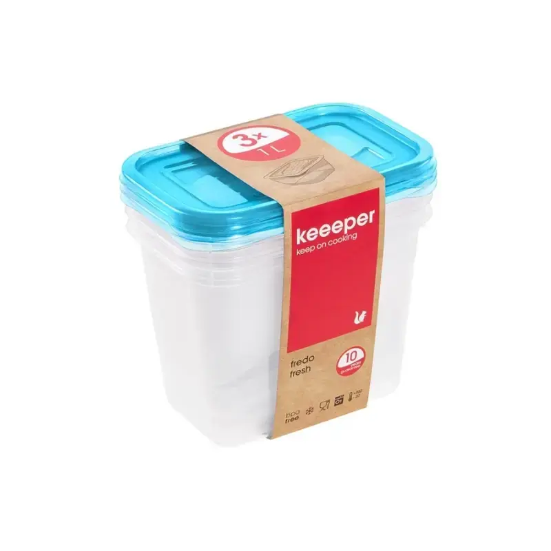 Toidunõude komplekt ristkülikukujuline 3x1L Fredo "Fresh" läbipaistev/helesinine
