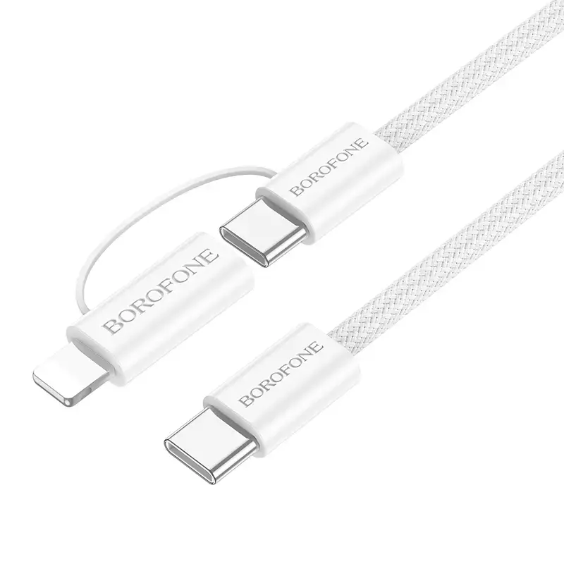 Borofone BX104 Primo 3-in-1 data transfer and charging cable | USB-C to USB-C, USB-C to Lightning | 60W | 1m | white