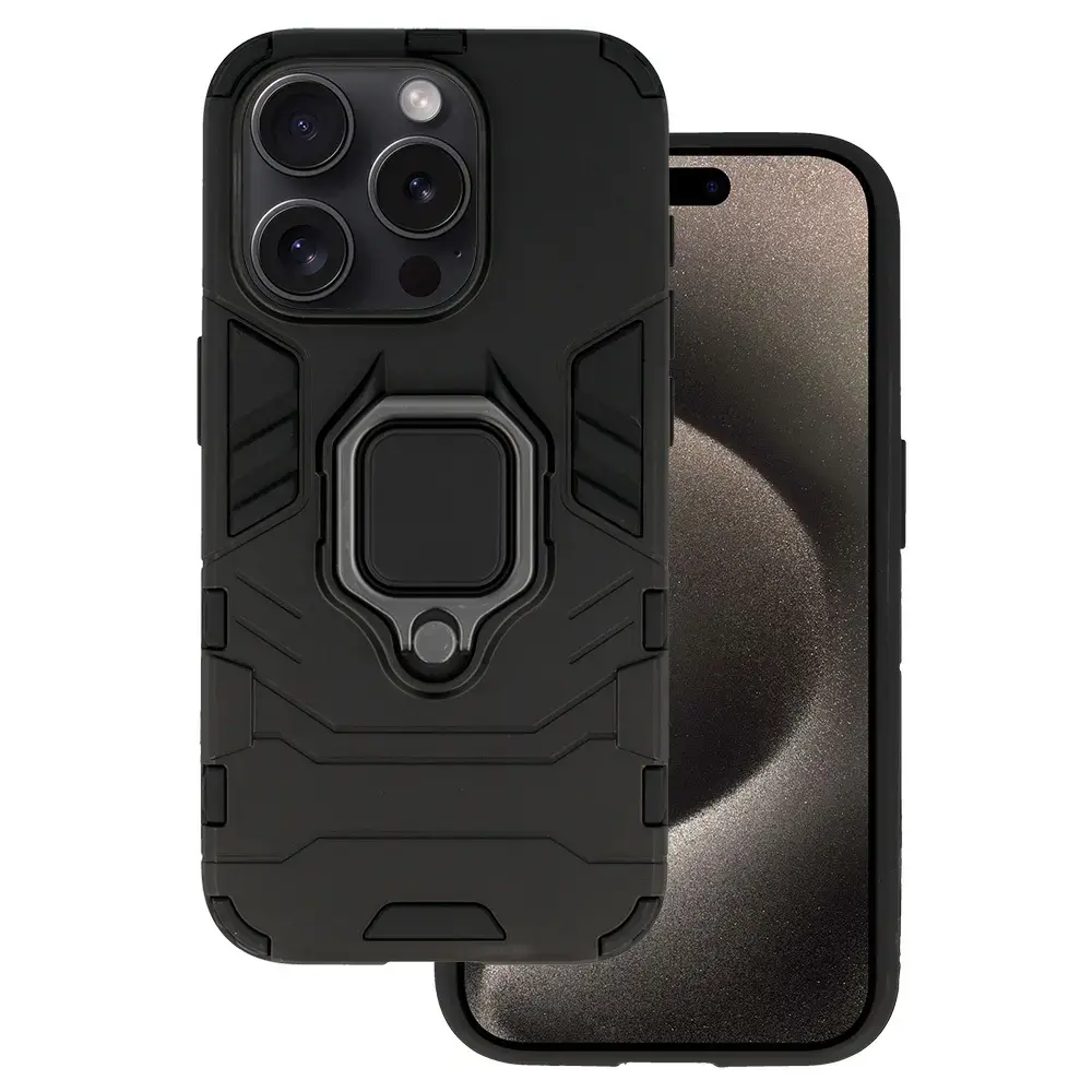 Ring Armor maciņš ar statīvu telefonam iPhone 15 Pro melns