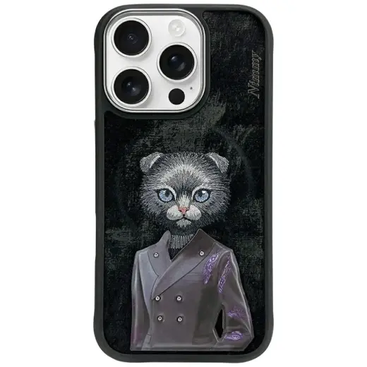Nimmy Magnetic moekas armsa loomamotiiviga telefoniümbris iPhone 16 Pro jaoks, must