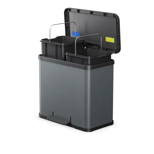 Atkritumu šķirošanas tvertne ar pedāli Eco duo L / 2x14L / tumši pelēka