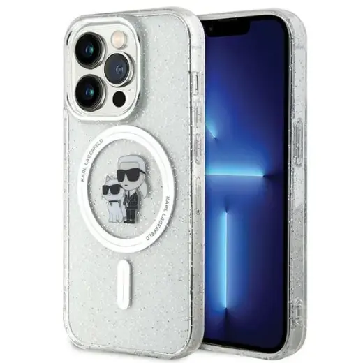 Karl Lagerfeld KLHMP15LHGKCNOT Karl&Choupette Glitter чехол с поддержкой MagSafe для телефона iPhone 15 Pro прозрачный