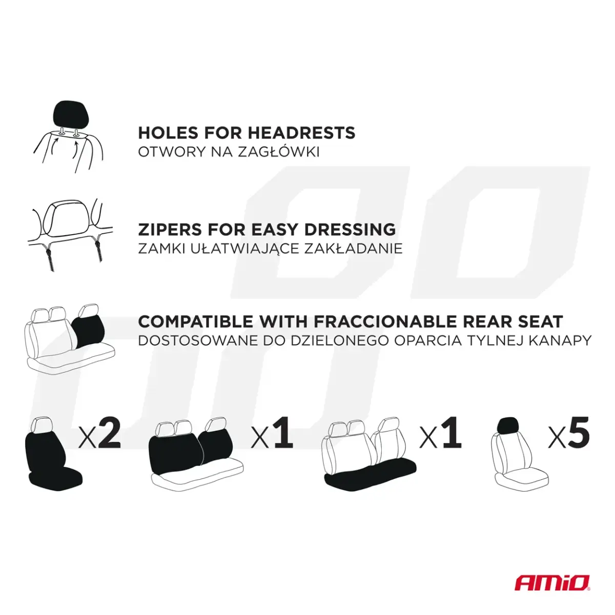 Universal car seat cover set SC-18 AMIO-04618