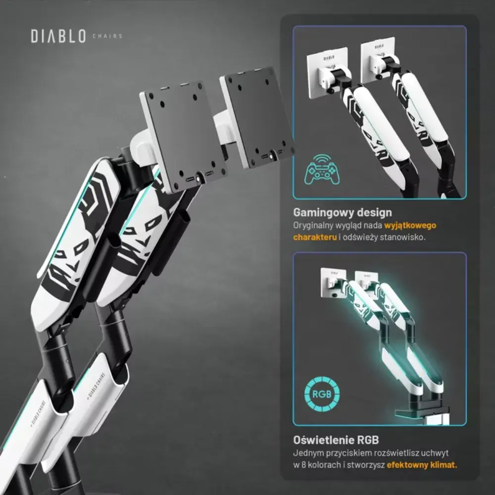 Diablo RGB X-Arm Dual 35" Dual Monitor Mount white and black