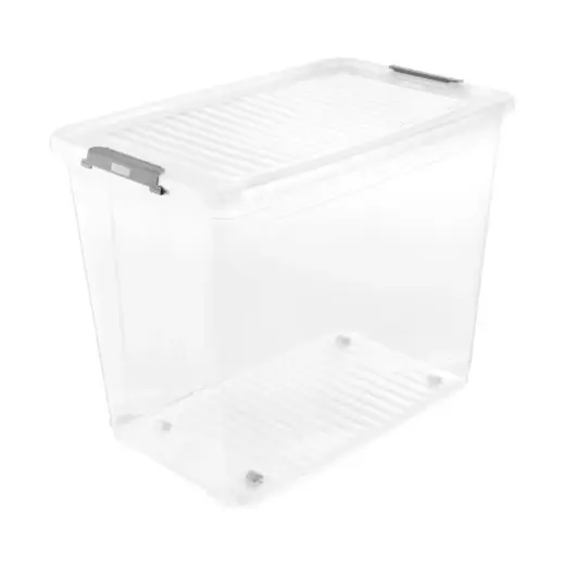 Kaste ar vāku uz ritenīšiem clipbox Leo 59x38x47cm 74L caurspīdīga