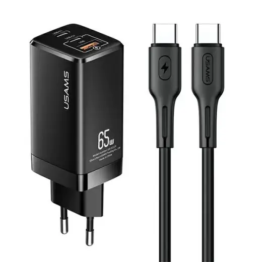 USAMS MTXLOGTC01 tīkla lādētājs USB | 2 x USB-C | 65W | 5A | Quick Charge 3.0 melns