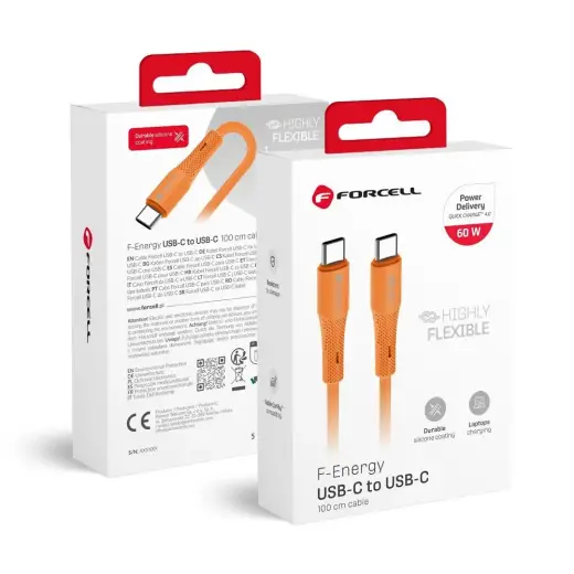 Forcell F-Energy C344 data transfer and charging cable | USB-C to USB-C | QC 4.0, PD | 60W | 1m | orange