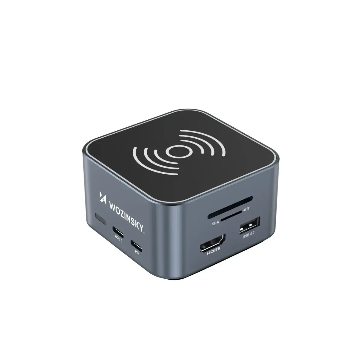 Hub USB-C 12 in 1 Wozinsky WHBC09Y8S multifunctional, with wireless charging function, aluminum, with 15 cm cable - gray
