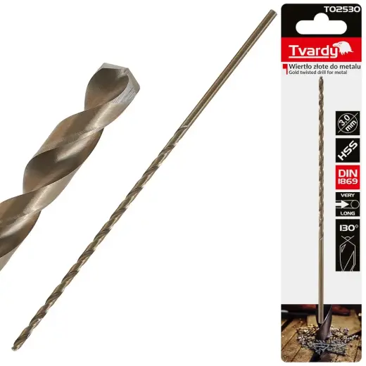 Ilgas HSS DIN1869 3.0 x 150mm auksinis metalinis sraigtinis grąžtas