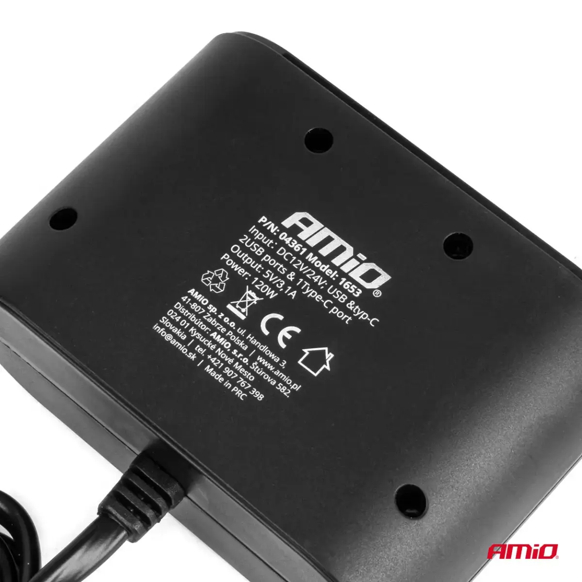 Triple extension socket charger 2x USB A 1x USB C 12/24V 120W 70cm AMIO-04361