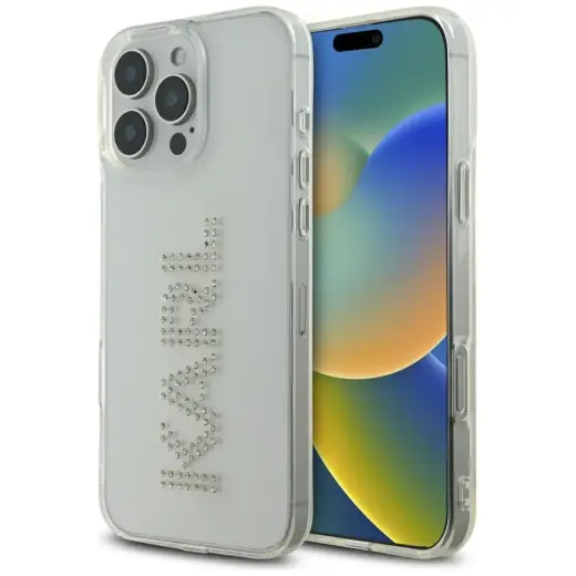 Чехол для телефона Karl Lagerfeld IML Rhinestones Logo для iPhone 16 Pro прозрачный