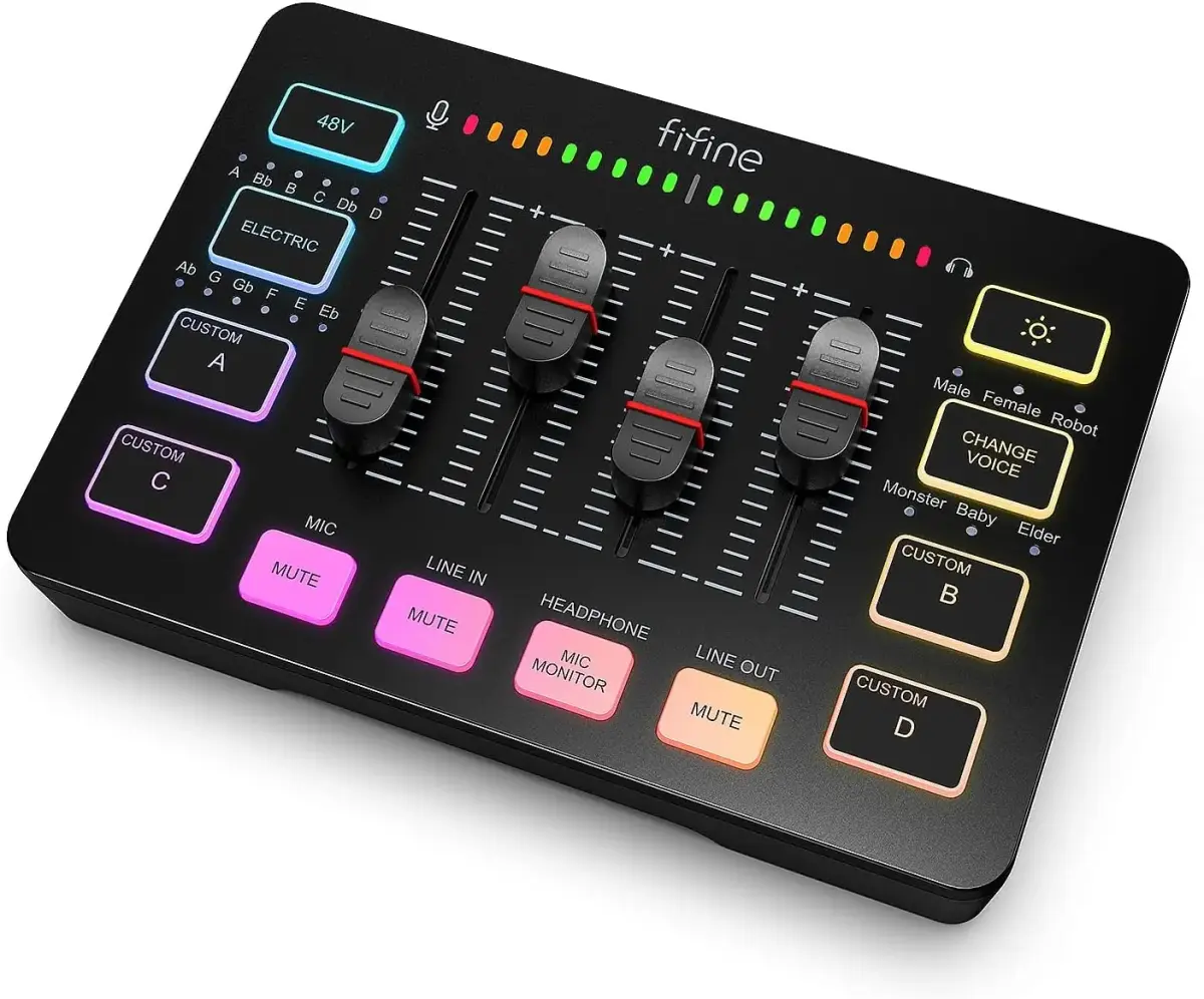 Fifine SC3 audio mikseris RGB | Straumēšana | XLR | 48V | Vokāls melns