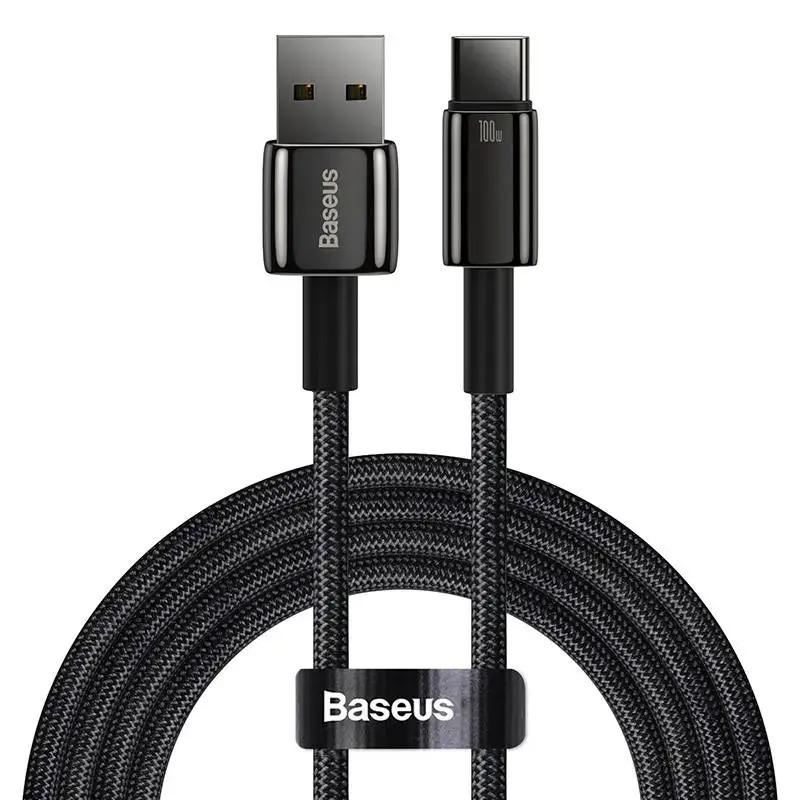Baseus Tungsten Gold datu pārraides un uzlādes vads | USB-A uz USB-C | 100W | 1m | melns