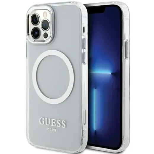 Guess GUHMP12MHTRMS Metal Outline telefoni ümbris MagSafe toega iPhone 12 | iPhone 12 Pro hõbedane