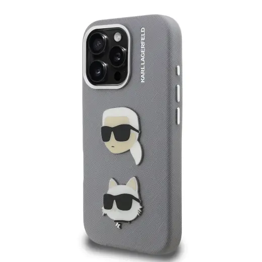 Karl Lagerfeld Grained PU K&CH Heads чехол для телефона iPhone 16 Pro серый