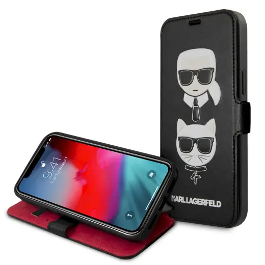 KLFLBKSP12LFKICKC Karl Lagerfeld Heads Book Case for iPhone 12 Pro Max 6.7 Black