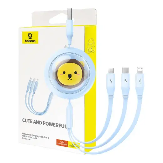 Baseus data transfer and charging cable | USB-A to USB-C, Micro USB, Lightning | 17.5W | 1.1m | blue