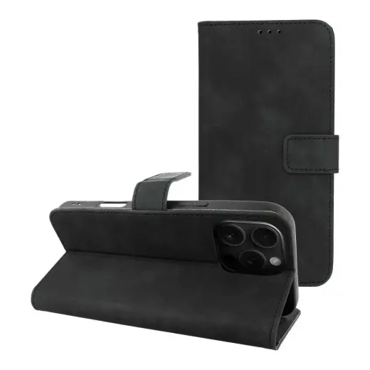 TENDER knyginio tipo telefono dėklas iPhone 16 Pro Max juodas