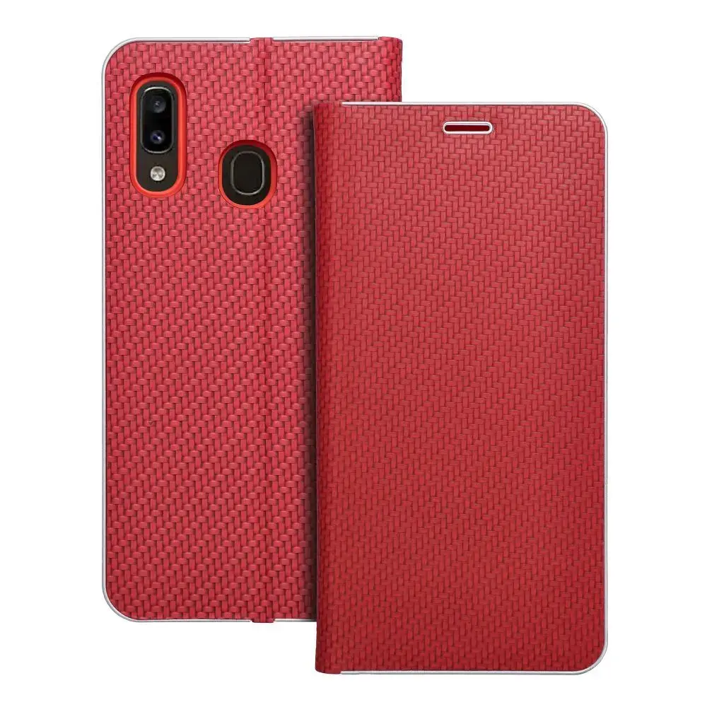 LUNA Book Carbon grāmatveida maciņš telefonam Samsung Galaxy A20e (A202) sarkans