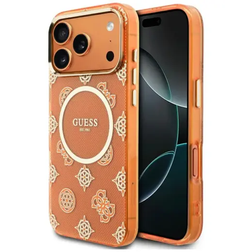 Guess IML Peony Dot telefoni ümbris MagSafe toega iPhone 17 Pro Max oranž