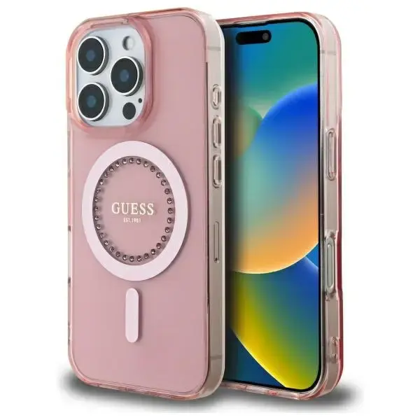 Guess GUHMP16XPFTDTEP iPhone 16 Pro Max 6.9" różowy|pink hardcase IML Rhinestones MagSafe