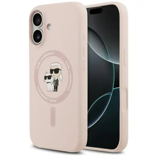 Karl Lagerfeld Silicone Karl&Choupette Ring чехол с поддержкой MagSafe для телефона iPhone 17 розовый