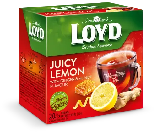 Zāļu tēja LOYD Pyramids ar sildošu efektu Juicy Lemon ar ingveru un medu , 20x2 g