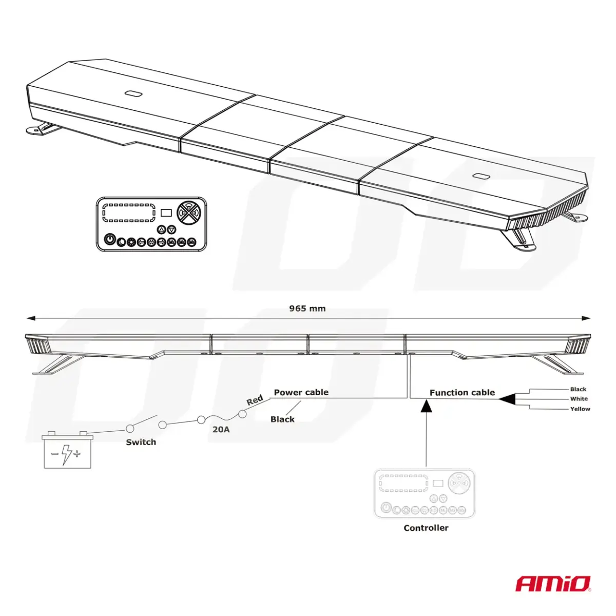 LED warning light bar 132 LED 965mm AMIO-03343
