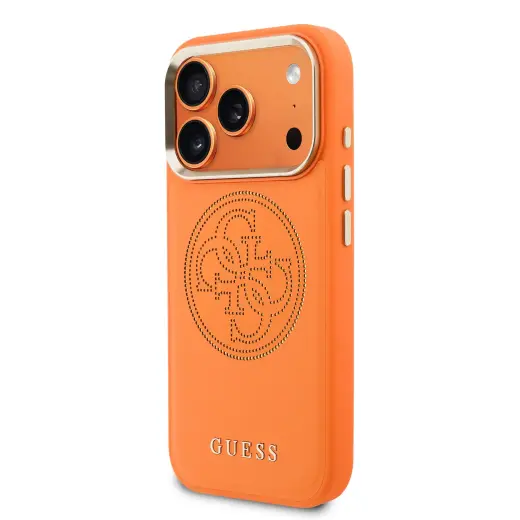 Guess PU Perforated 4G telefono dėklas iPhone 17 Pro Max oranžinis