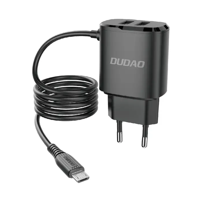 Dudao 2x USB wall charger with built-in micro USB 12 W cable black (A2ProM black)