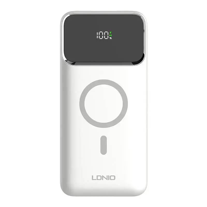 LDNIO PQ12 external battery (powerbank) | 10000 mAh | 22.5W | USB-C, USB-A, Wireless | LED display | white
