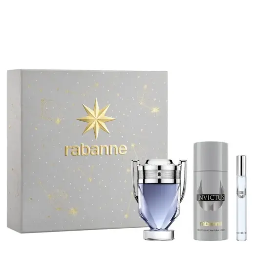 Set Paco Rabanne: Invictus, Eau De Toilette, For Men, 100 ml + Invictus, Eau De Toilette, For Men, 10 ml + Invictus, Deodorant Spray, For Men, 150 ml