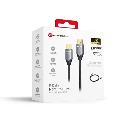 Cable HDMI 2.1 Forcell Cafule 8K 60Hz / 4K 120Hz – Ultra High Speed, HDR, eARC, VRR, 48Gbps 2 m black