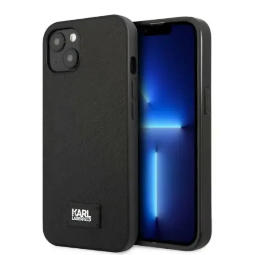 Karl Lagerfeld Saffiano Plaque Case for iPhone 13 Black