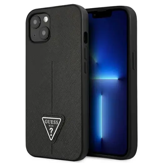 Guess GUHCP14SPSATLK iPhone 14 6,1" czarny|black hardcase SaffianoTriangle Logo