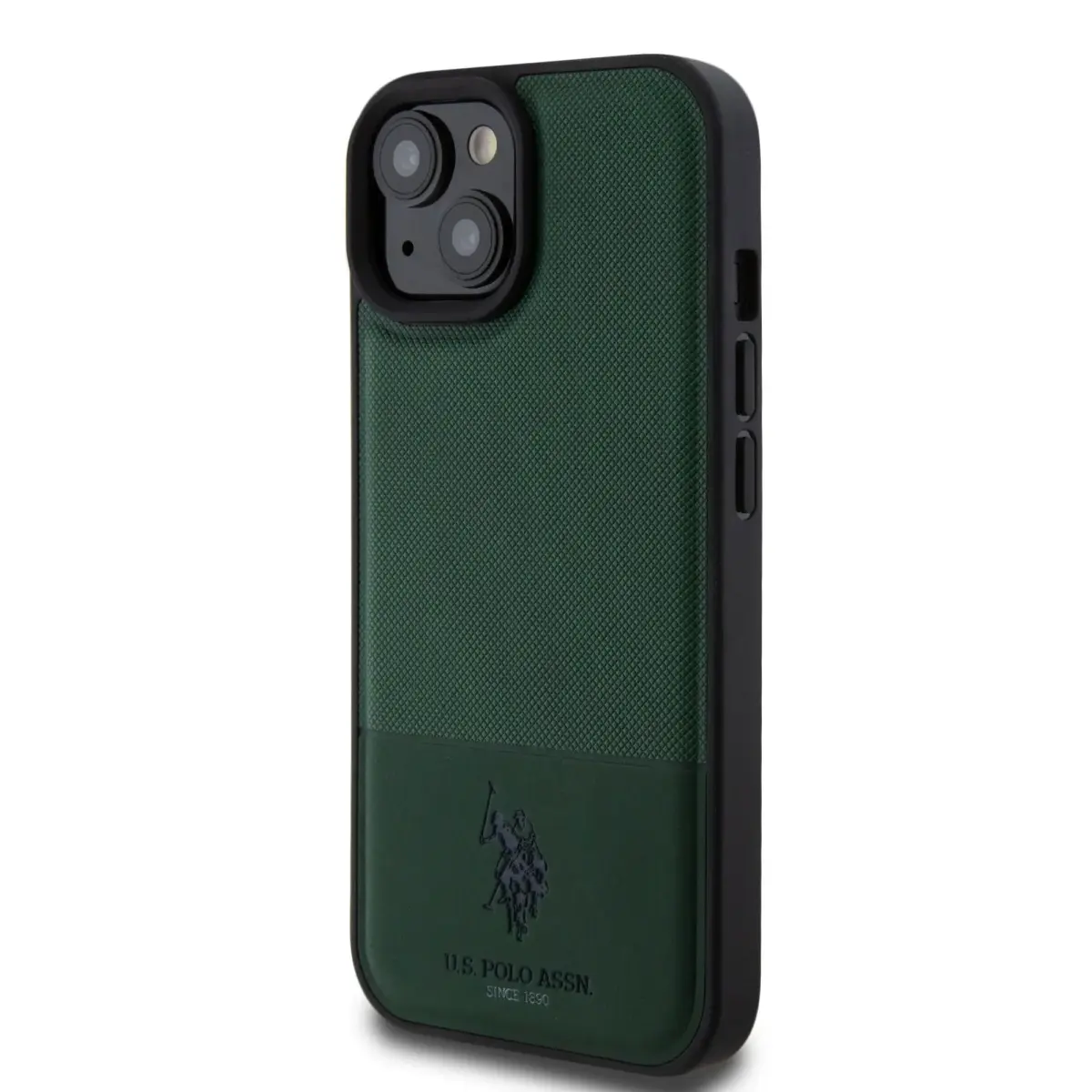 U.S. Polo PU Leather Mesh Pattern Double Horse Case for iPhone 15 Green