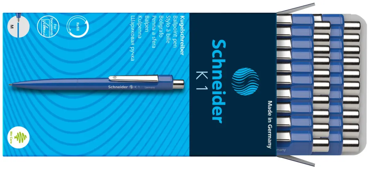Lodīšu pildspalva SCHNEIDER K1, zils korpuss, zila tinte