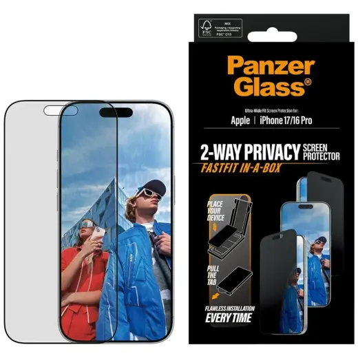 PanzerGlass Ultra-Wide Fit Fastfit Privacy Glass for iPhone 17 | 16 Pro