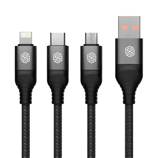 Nillkin Swift Pro 3-in-1 data transfer and charging cable | USB-A to USB-C, Lightning, Micro USB | 1.5m | black
