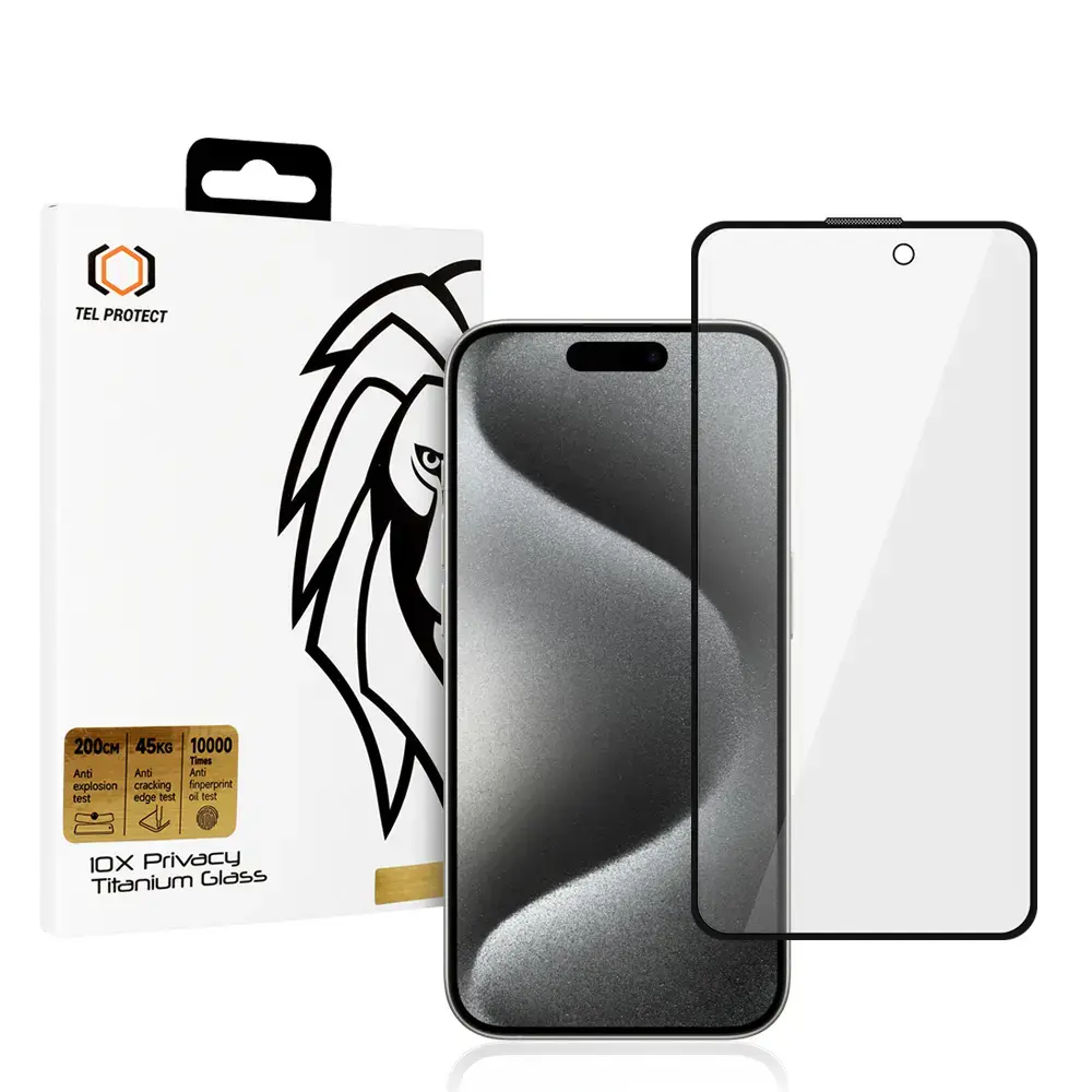 Tempered glass Tel Protect 10X Privacy Titanium for Iphone 15 Pro Max