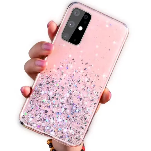 Fusion Glue Glitter Back Case Silikona Aizsargapvalks Priekš Samsung A515 Galaxy A51 Rozā