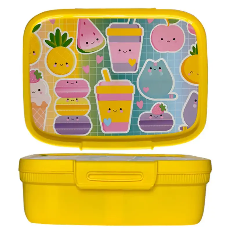 Food storage container rectangular with divider 1.8L Snap Box yellow/kawaii
