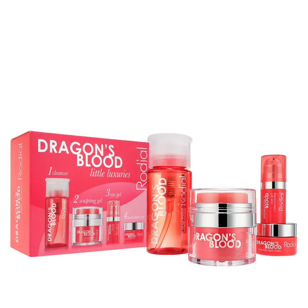 Little Luxuries Kit Set Rodial: Dragon's Blood, Purifying, Micellar Water, For All Skin Types, 100 ml + Dragon's Blood, Sculpting, Gel, For Face, 9 ml + Dragon's Blood, Refreshes & Hydrates, Eye Gel, 5 ml + Dragon's Blood, Hyaluron, Hydrating, Cream, For Face, 10 ml