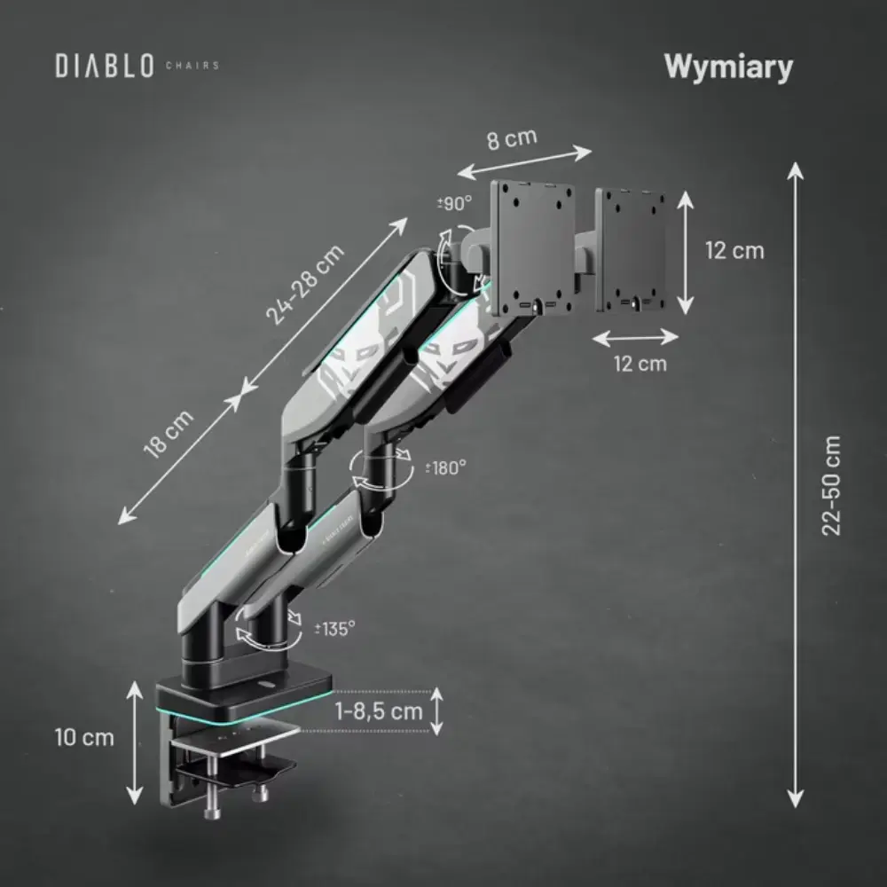 Diablo RGB X-Arm Dual 35" Dual Monitor Mount grey and black