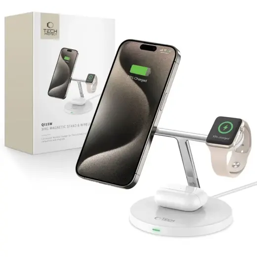 Tech-Protect QI15W-A35 3in1 inductive charger with MagSafe for phone | AirPods | Apple Watch - white