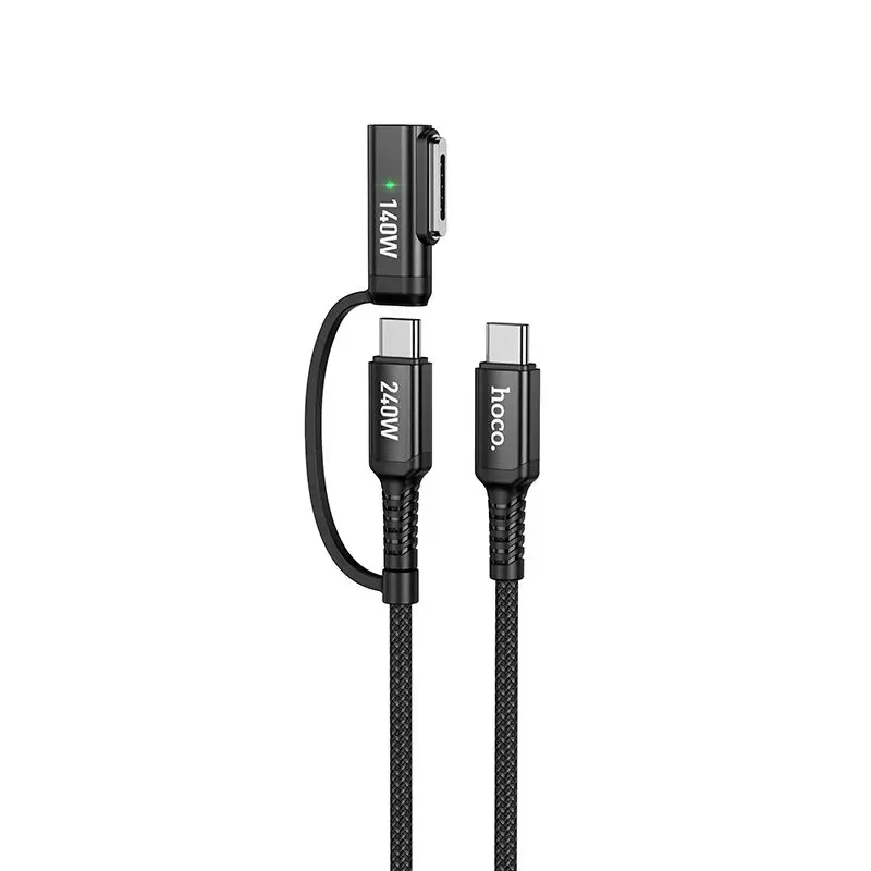 Hoco U142 2-in-1 datu pārraides un uzlādes vads | USB-C uz USB-C, MagSafe 3 | 240W | 1.8m | melns