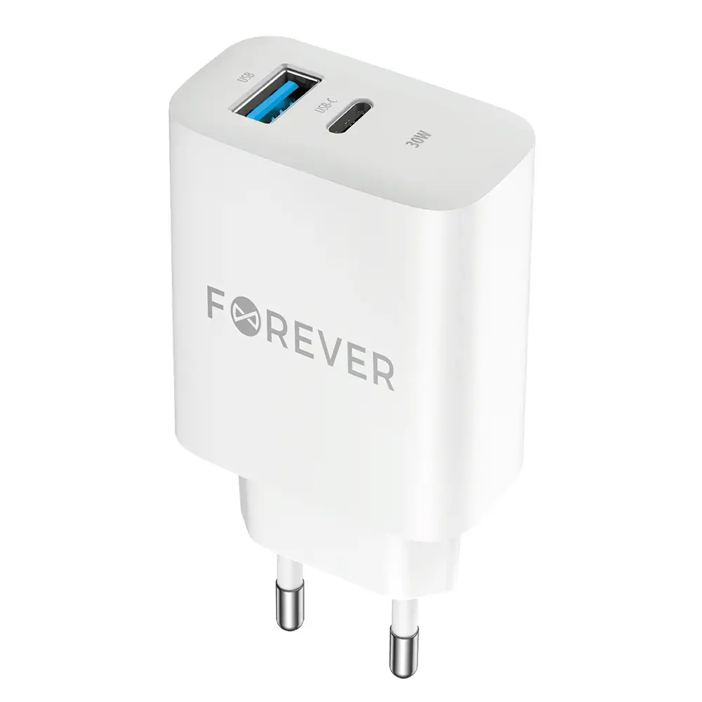 Forever TC-07-30AC tīkla lādētājs | 30W | PD, QC | USB-C, USB-A | balts