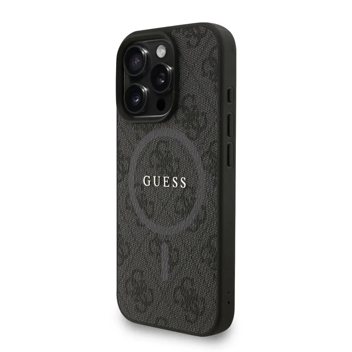 Guess PU Leather 4G Colored Ring Strap MagSafe Case for iPhone 16 Pro Black